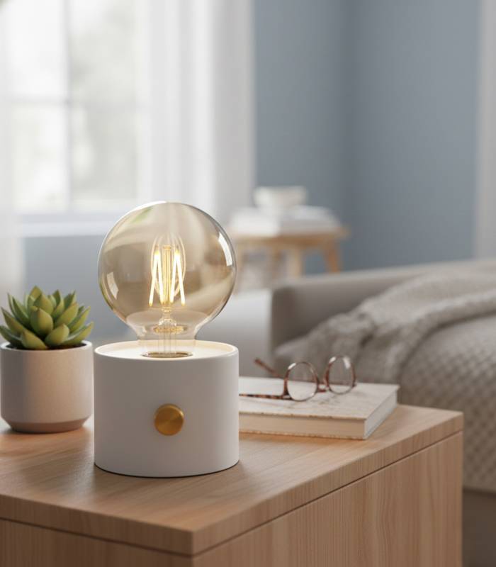 Ambiance cosy garantie avec la lampe POPY blanche, fonctionnant avec 3 piles AA