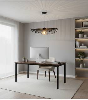 Luminaire artisanal noir diamètre 58 cm idéal pour salon ou bureau.