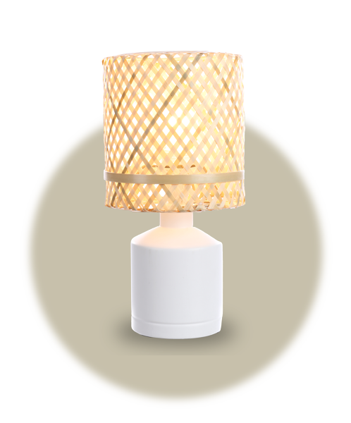 Lampe à poser, lampe de chevet en céramique et bambou